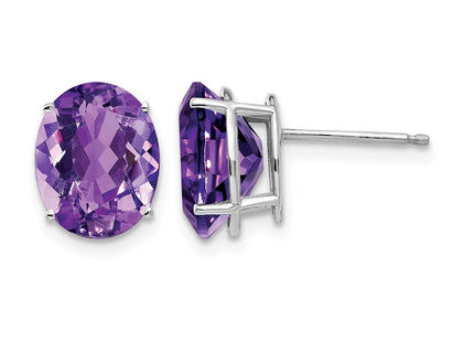 14K white gold amethyst oval earrings