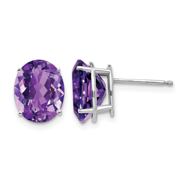 14k White Gold Oval Amethyst Earrings, 10 x 8mm