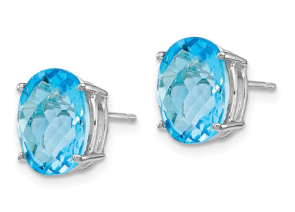 14K white gold blue topaz oval earrings, alternate view