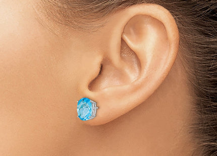 14K white gold blue topaz oval earrings, another view