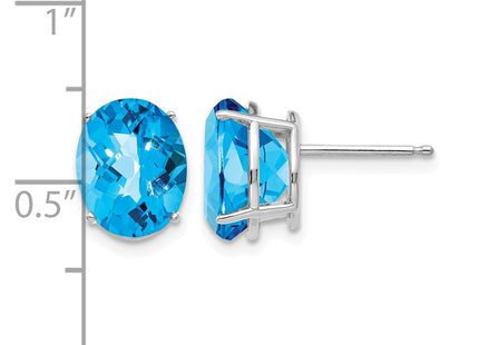 14K white gold blue topaz oval earrings, further view