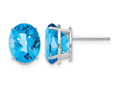 14K white gold blue topaz oval earrings