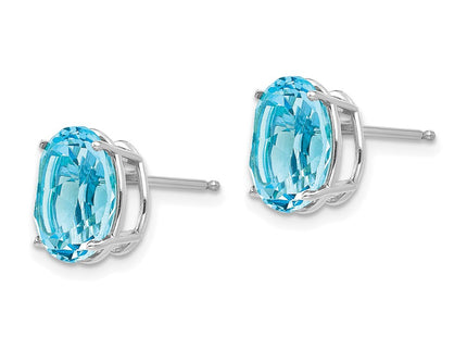 14K white gold blue topaz oval stud earrings, alternate view