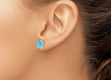 14K white gold blue topaz oval stud earrings, another view
