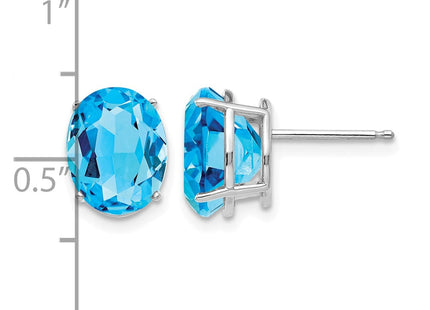 14K white gold blue topaz oval stud earrings, further view