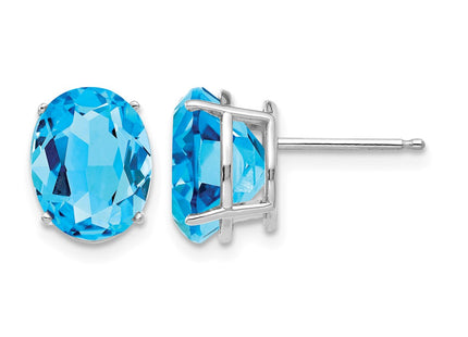 14K white gold blue topaz oval stud earrings