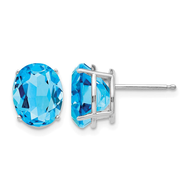 14k White Gold Blue Topaz Oval Stud Earrings, 10 x 8mm