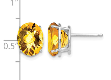14K white gold citrine oval earrings, further view