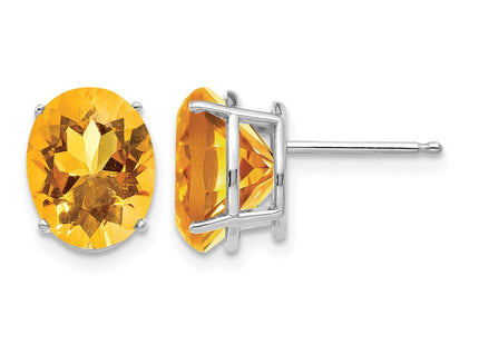 14K white gold citrine oval earrings