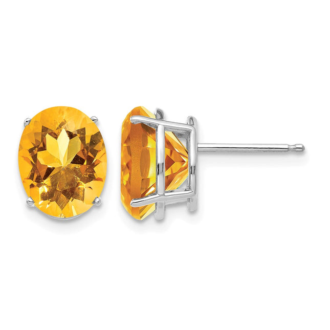 14k White Gold Oval Citrine Earrings, 10 x 8mm