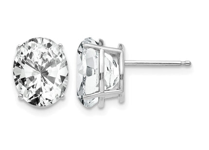 14K white gold cubic zirconia oval earrings