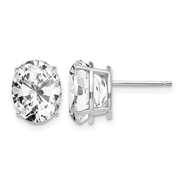 14k White Gold Oval Cubic Zirconia Earrings, 10 x 8mm