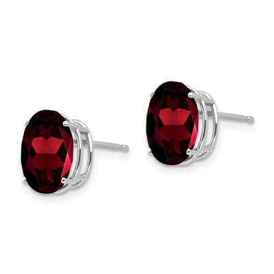 14K White Gold Garnet Oval Stud Earrings