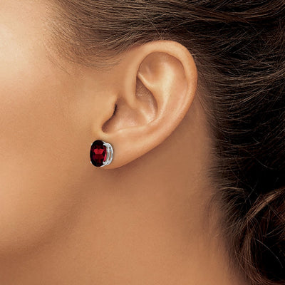 14K White Gold Garnet Oval Stud Earrings