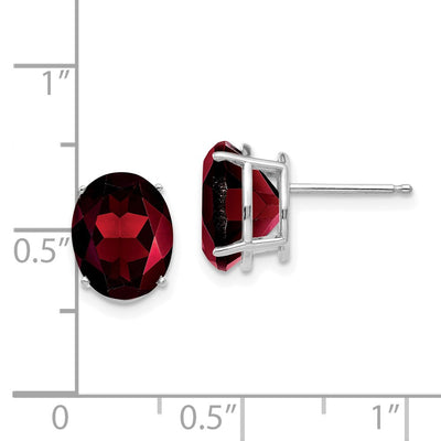 14K White Gold Garnet Oval Stud Earrings