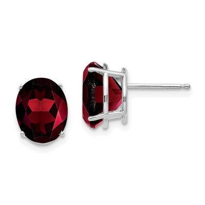 14K White Gold Garnet Oval Stud Earrings