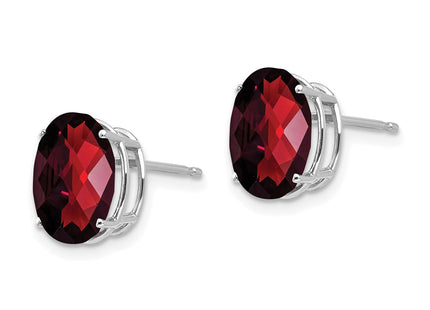 14K white gold garnet oval earrings, alternate view