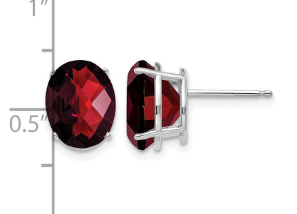 14K white gold garnet oval earrings, further view