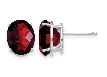 14K white gold garnet oval earrings