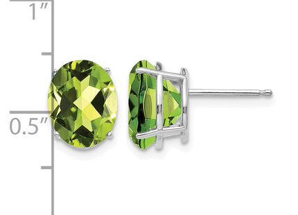 14K white gold peridot oval earrings, further view