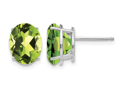 14K white gold peridot oval earrings