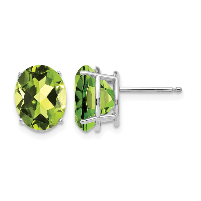 14k White Gold Oval Peridot Earrings, 10 x 8mm