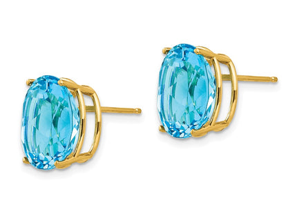 14K gold blue topaz oval earrings, alternate view