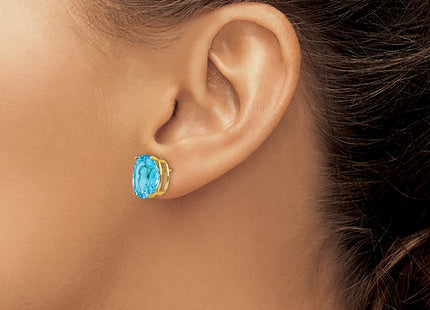 14K gold blue topaz oval earrings, another view