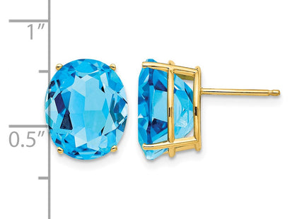 14K gold blue topaz oval earrings, further view