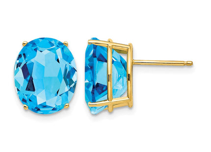 14K gold blue topaz oval earrings