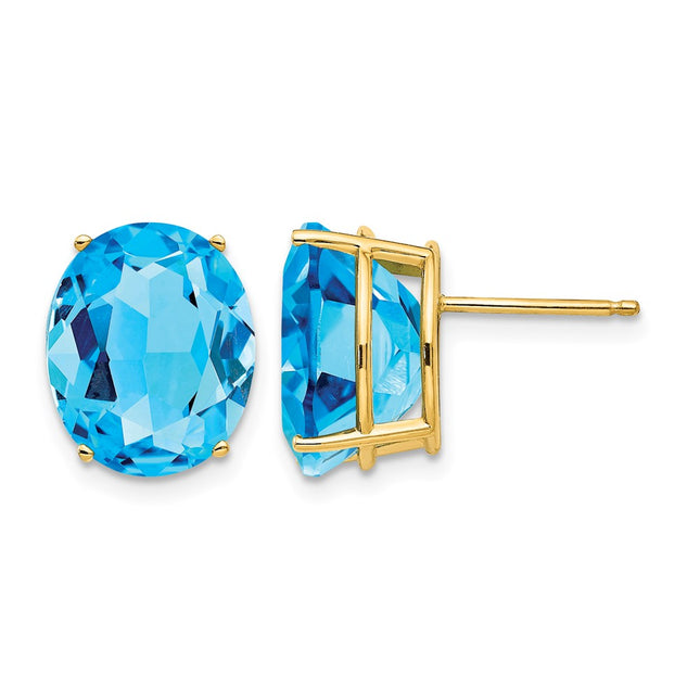 14k Oval Blue Topaz Earrings, 12 x 10mm