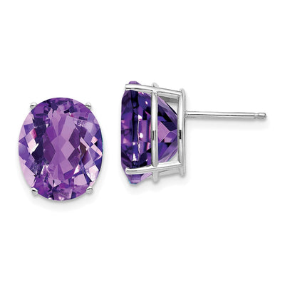 14K White Gold Amethyst Oval Stud Earrings
