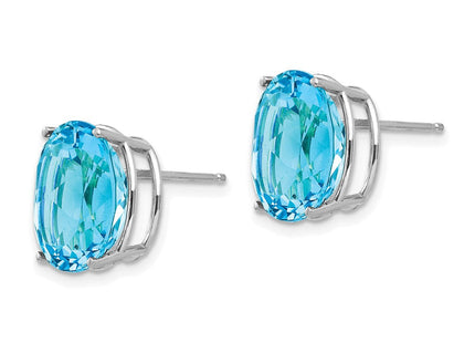 14k White Gold Blue Topaz Oval Stud Earrings (Style XE91WBT)