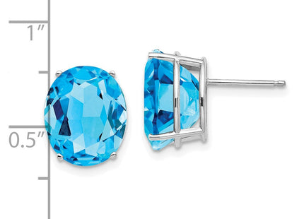 14k White Gold Blue Topaz Oval Stud Earrings (Style XE91WBT)