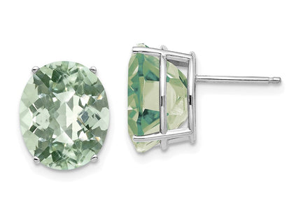 14K white gold cubic zirconia oval stud earrings