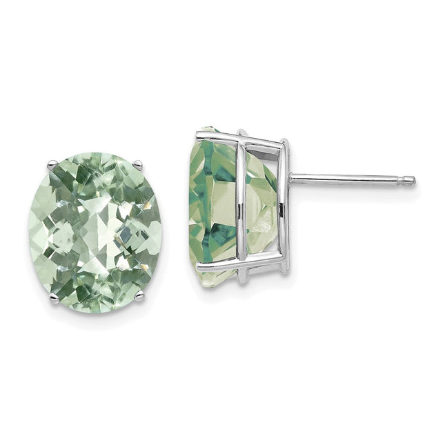 14k White Gold Cubic Zirconia Oval Stud Earrings, 12 x 10mm