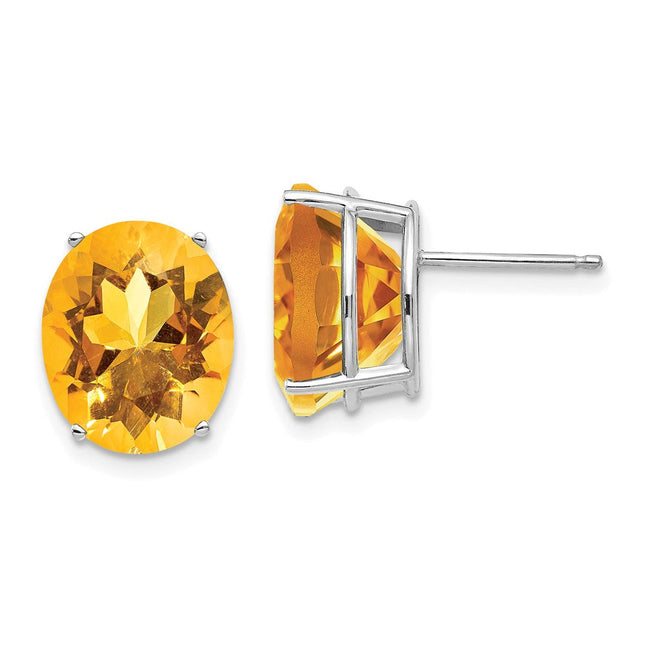 14k White Gold Oval Citrine Earrings, 12 x 10mm