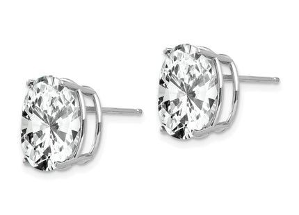 14k White Gold Cubic Zirconia Oval Stud Earrings, 12 x 10mm