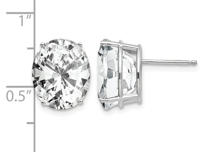 14k White Gold Cubic Zirconia Oval Stud Earrings, 12 x 10mm