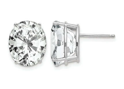 14k White Gold Cubic Zirconia Oval Stud Earrings, 12 x 10mm