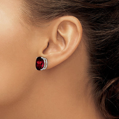 14K White Gold Oval Garnet Stud Earrings