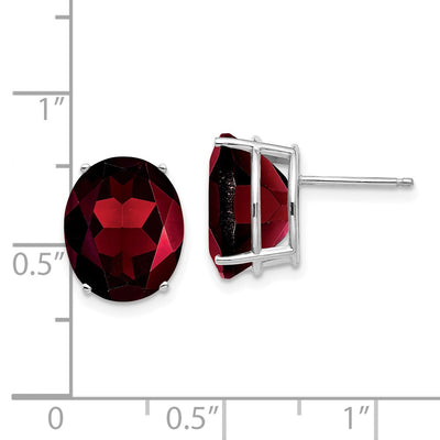 14K White Gold Oval Garnet Stud Earrings