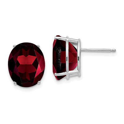 14K White Gold Oval Garnet Stud Earrings