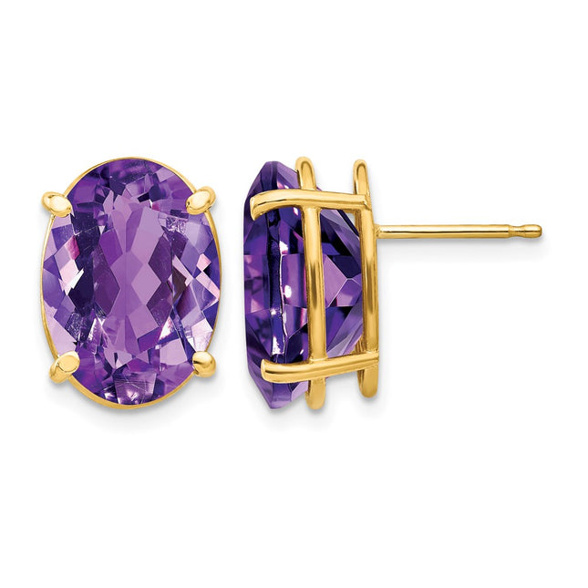 14k Oval Amethyst Earrings, 14 x 10mm