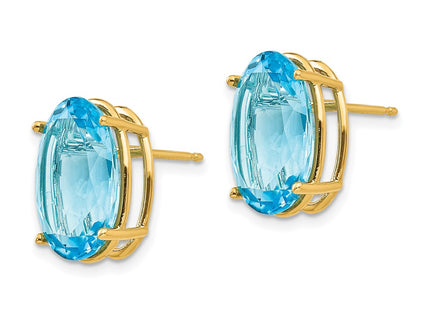 14K gold blue topaz oval earrings, alternate view