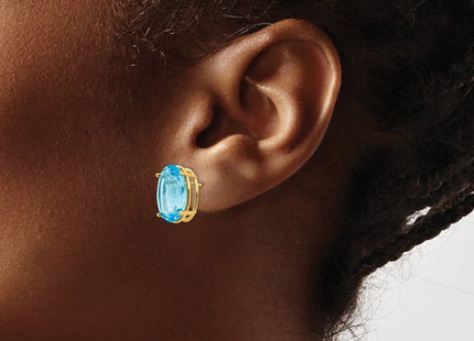 14K gold blue topaz oval earrings, another view