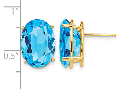 14K gold blue topaz oval earrings, further view