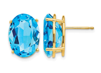 14K gold blue topaz oval earrings