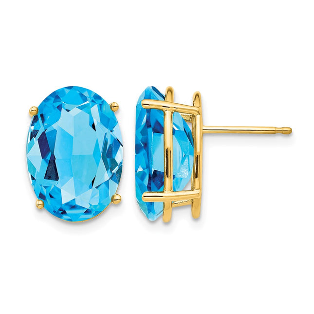14k Oval Blue Topaz Earrings, 14 x 10mm