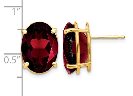 14K gold garnet oval earrings, further view